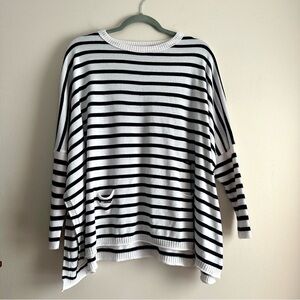 Mersea • Catalina Crewneck Travel Sweater in White/Navy Stripes‎